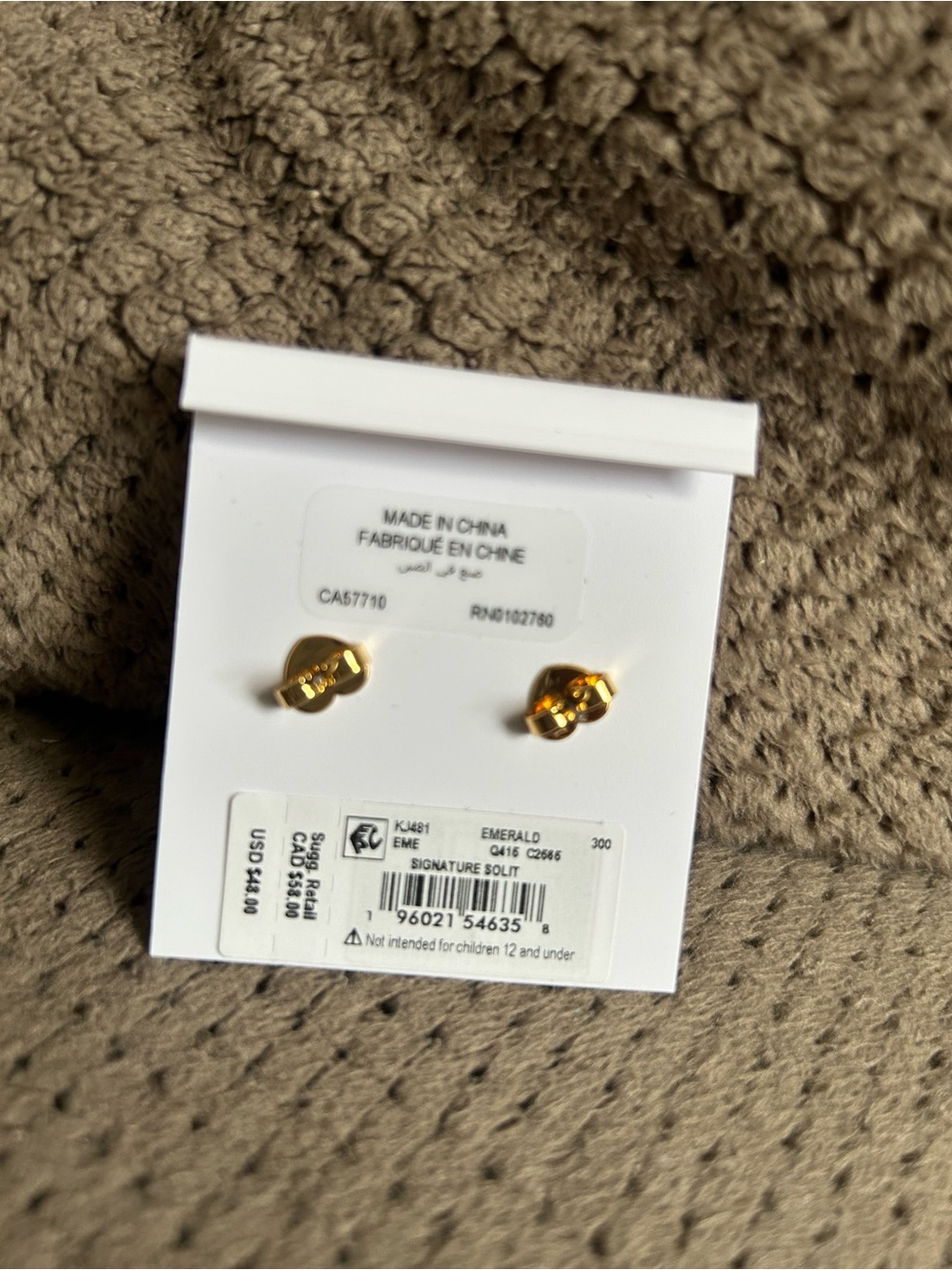 kate spade Emerald Crystal Stud Earrings with Gold-Tone Setting - Picture 3 of 3